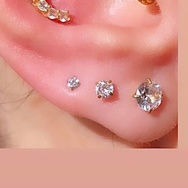 Set of three flat back earrings 8,6mm (Rounded Zircones)