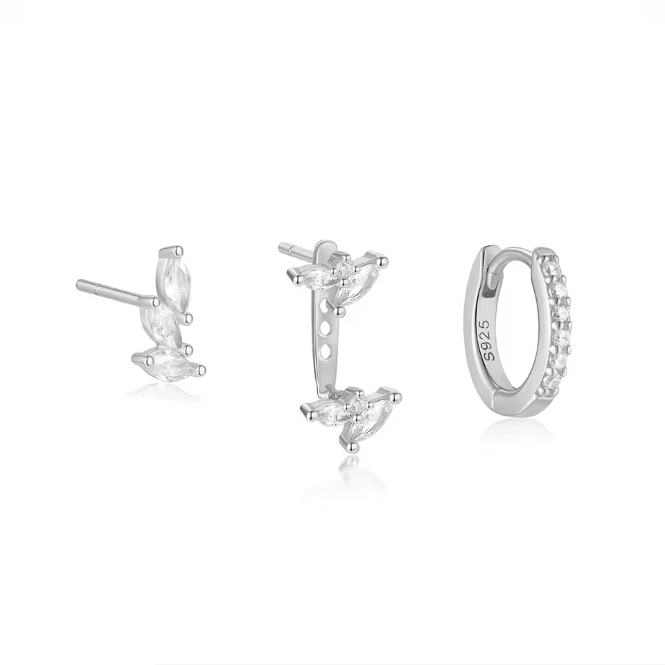 Elegant 925 Sterling Silver Floral Set 3pcs