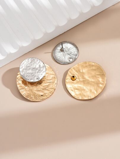1Pair of Two Tone Round Design Earring Jackets