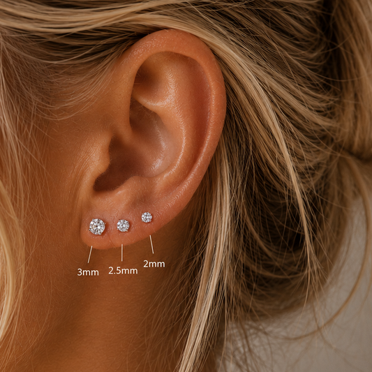 3-Piece Flat Back Zircon Stud Earrings Set – Round CZ, 2mm/2.5mm/3mm with 8mm & Extra 6mm Bars ( stainless steel)