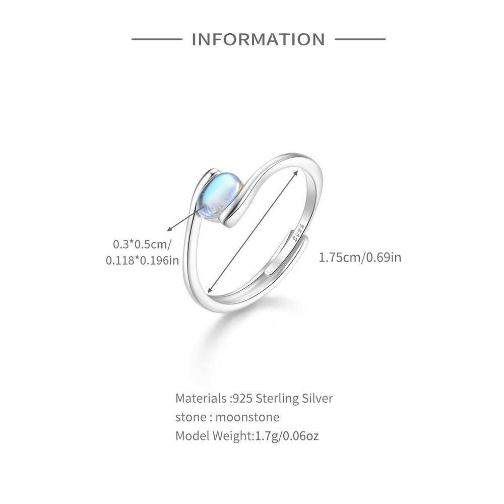 925 Sterling Silver Simple MoonStone Ring Adjustable