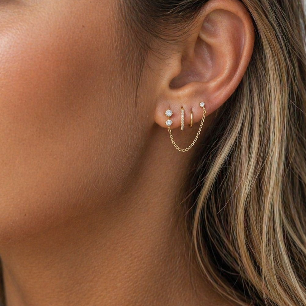 Set of Two Pices 925 silver Sterling Twist, three zircon Chain