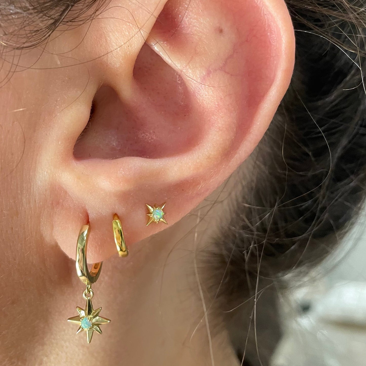 925 sterling silver opal set 3pcs star/hoop/stud