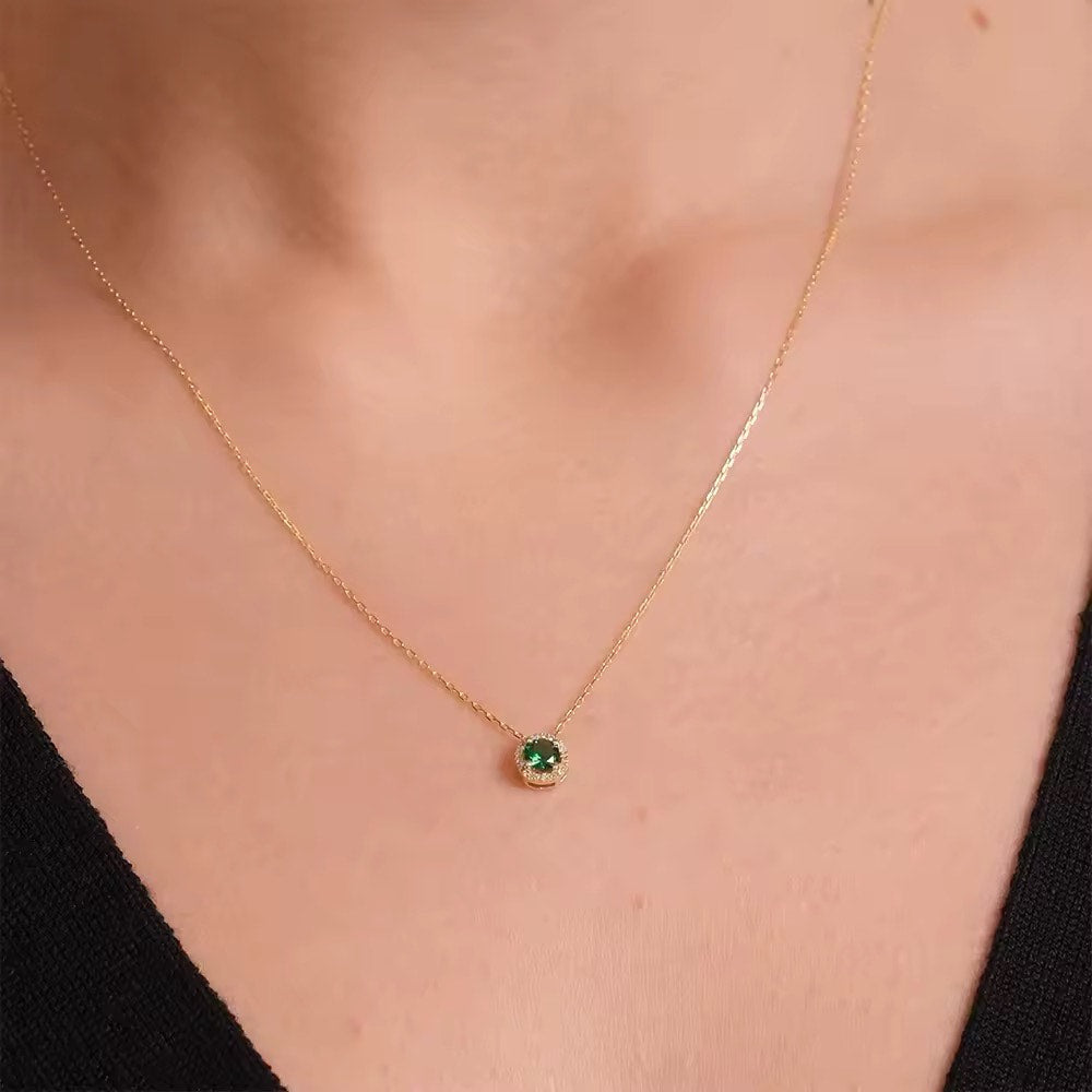 925 Silver Sterling 18K Gold Plated Green zirconia Necklace
