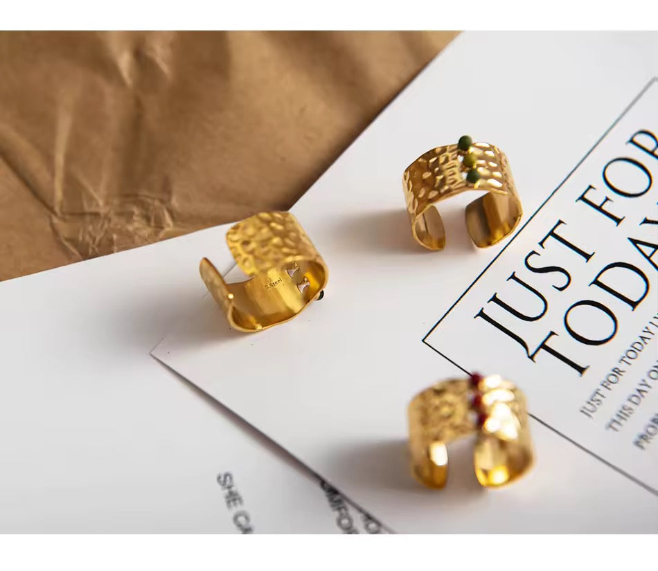 Opening Finger Rings Jewelry for Women Stainless Steel Handmade Stone Green Adjustable Ring