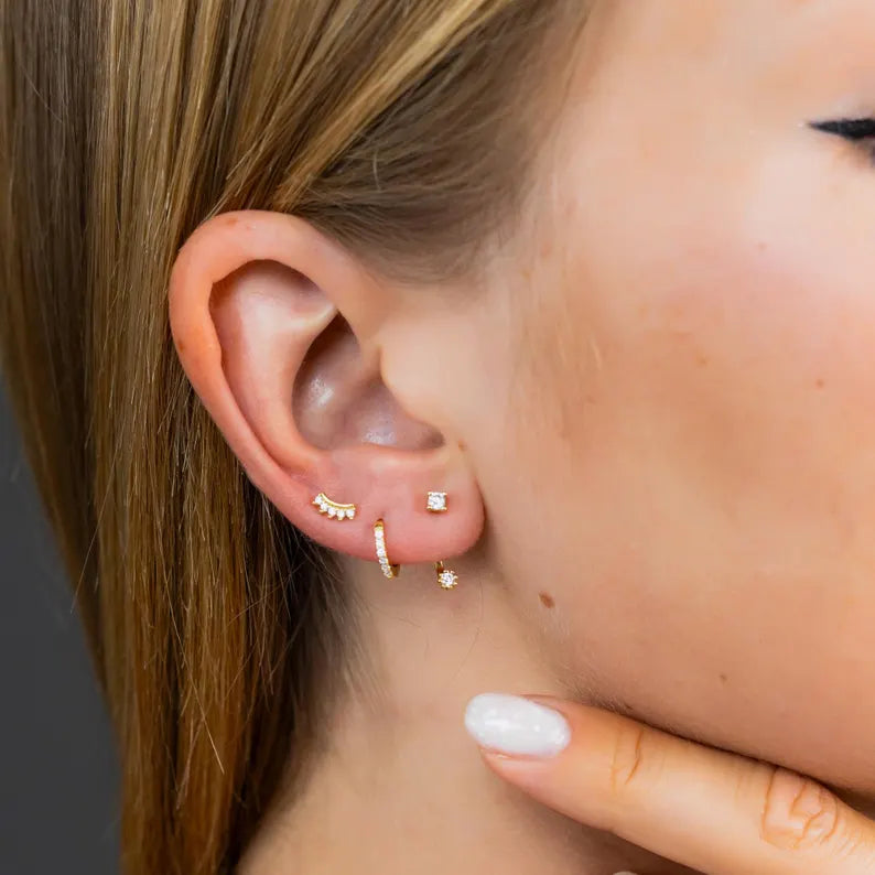 925 Sterling Silver 3PCS DIY Hoop Earring With Piercing Stud