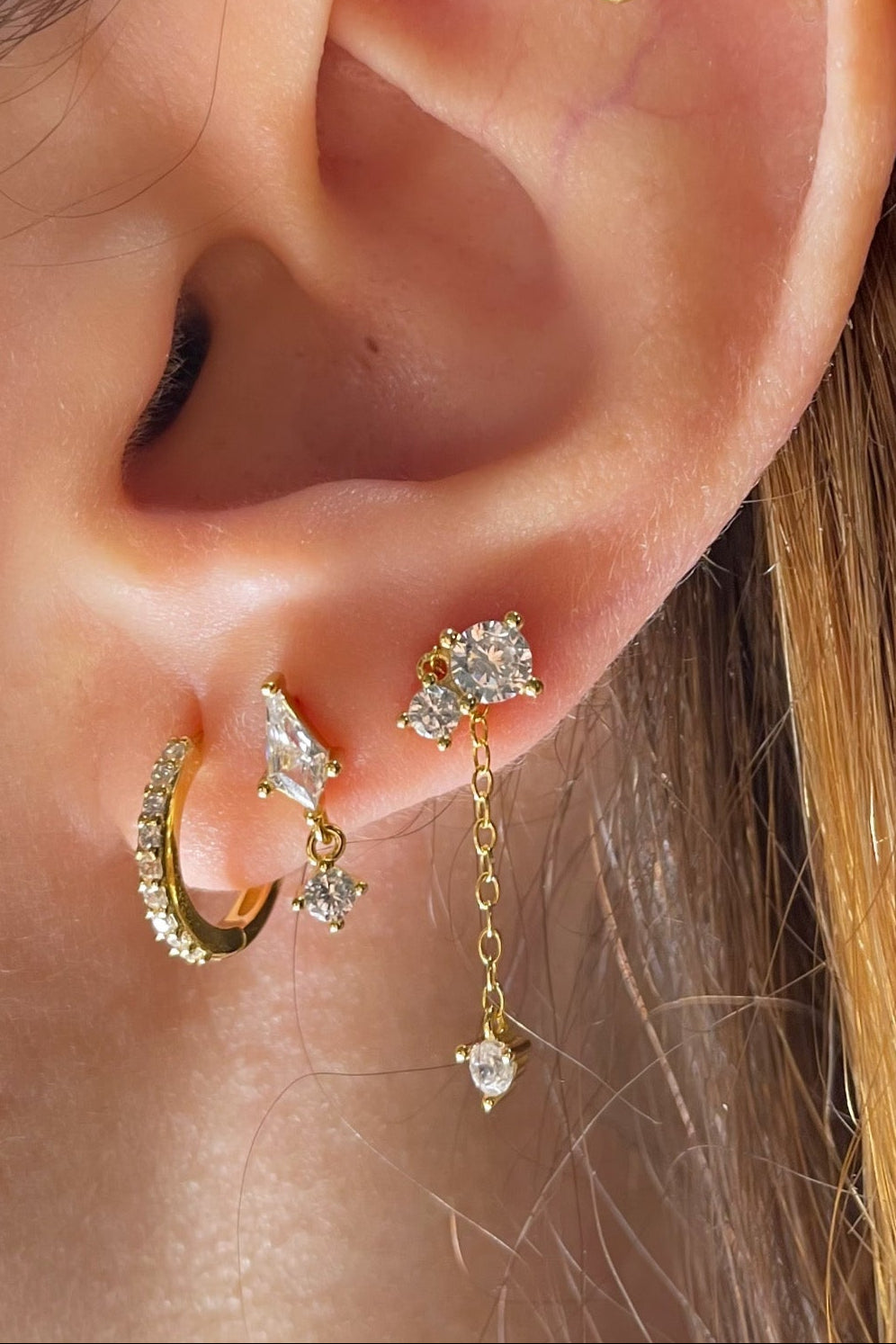 925 Sterling Silver 3Piece Earring Set Diamond/tassel