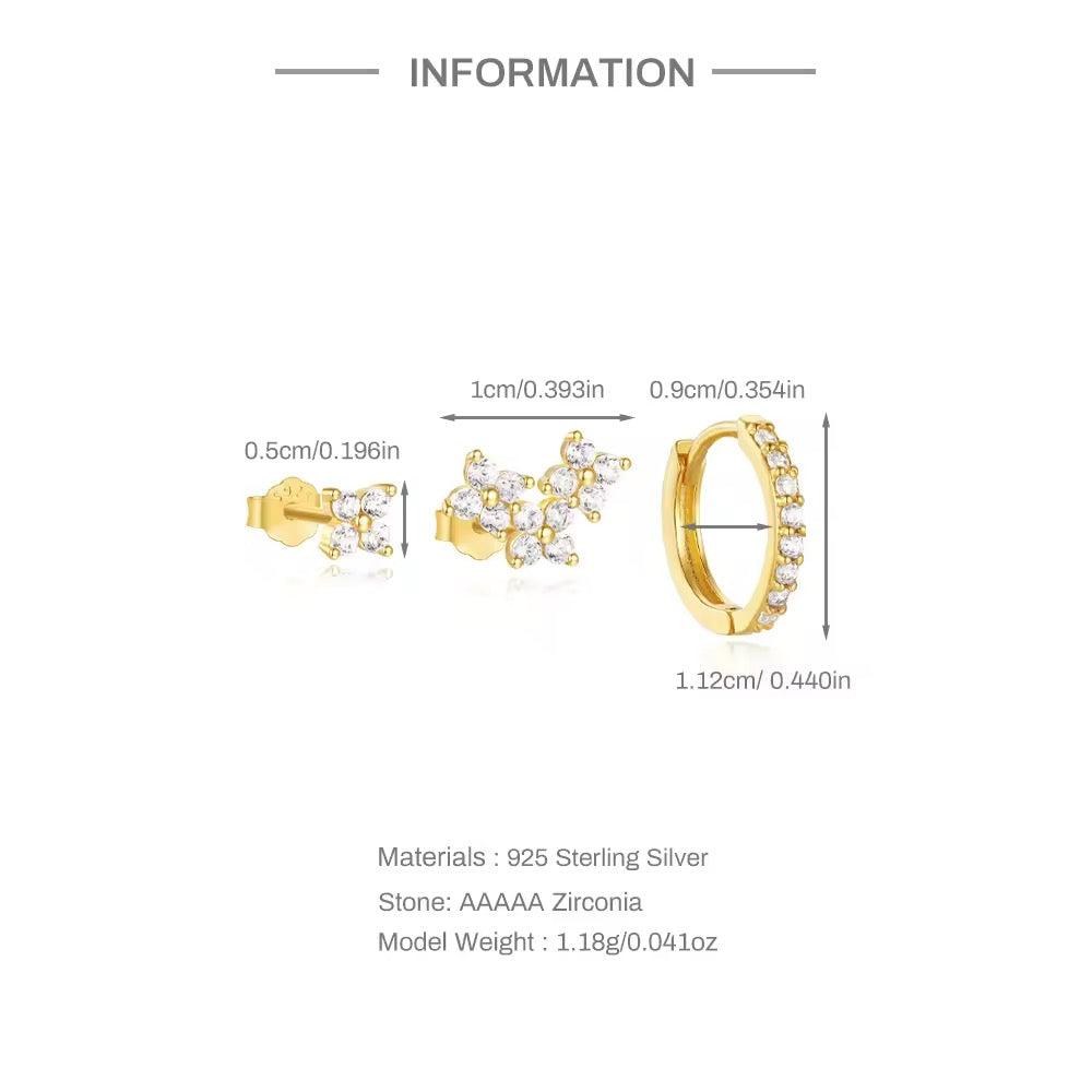 925 Sterling Silver unusual petal stud earrings Circle for women 3Pcs Piercing earrings