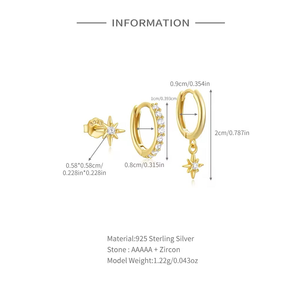 Star 925 Silver Sterling 3Pcs Set