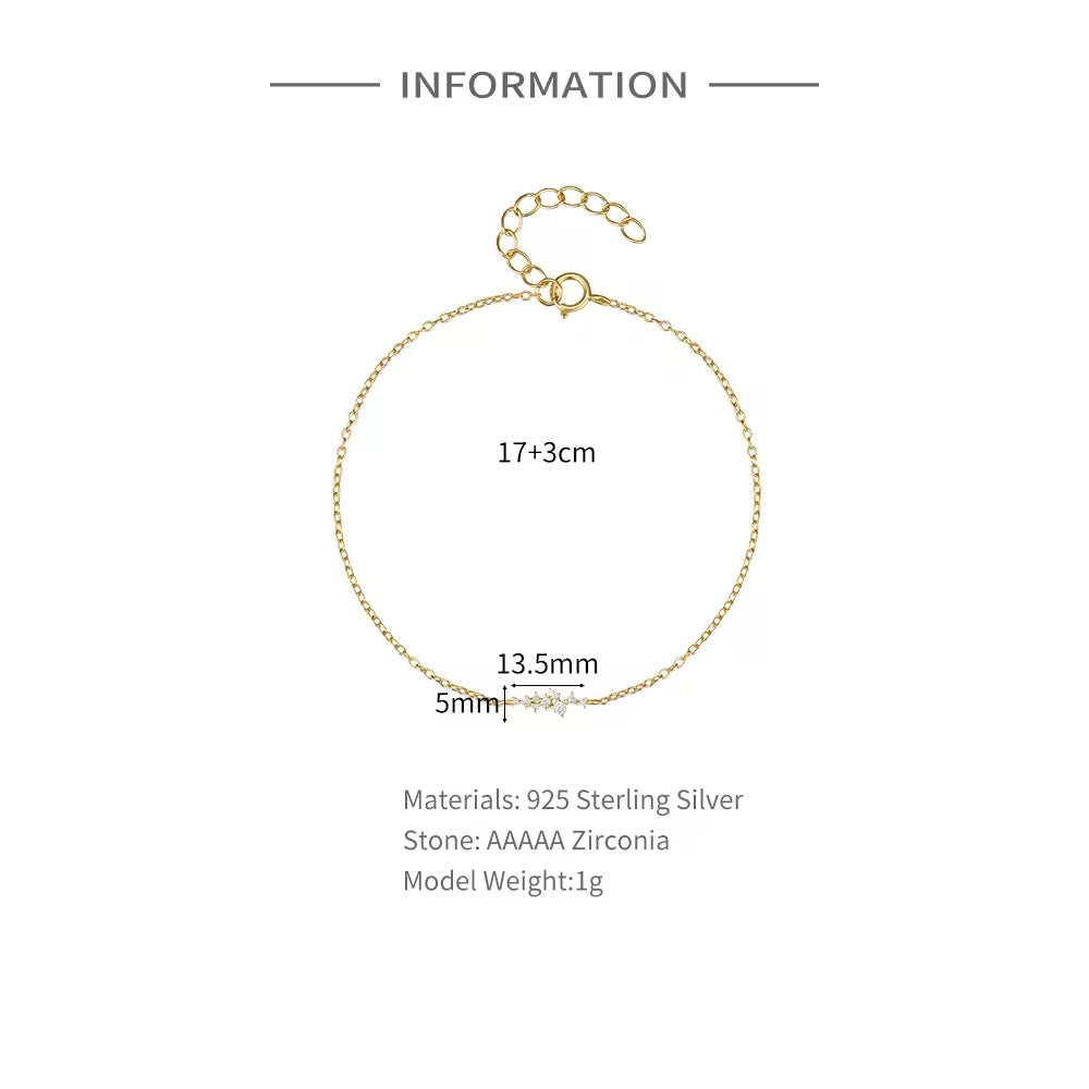 925 Silver Sterling 18K Gold Plated Bracelet Multi Zircon