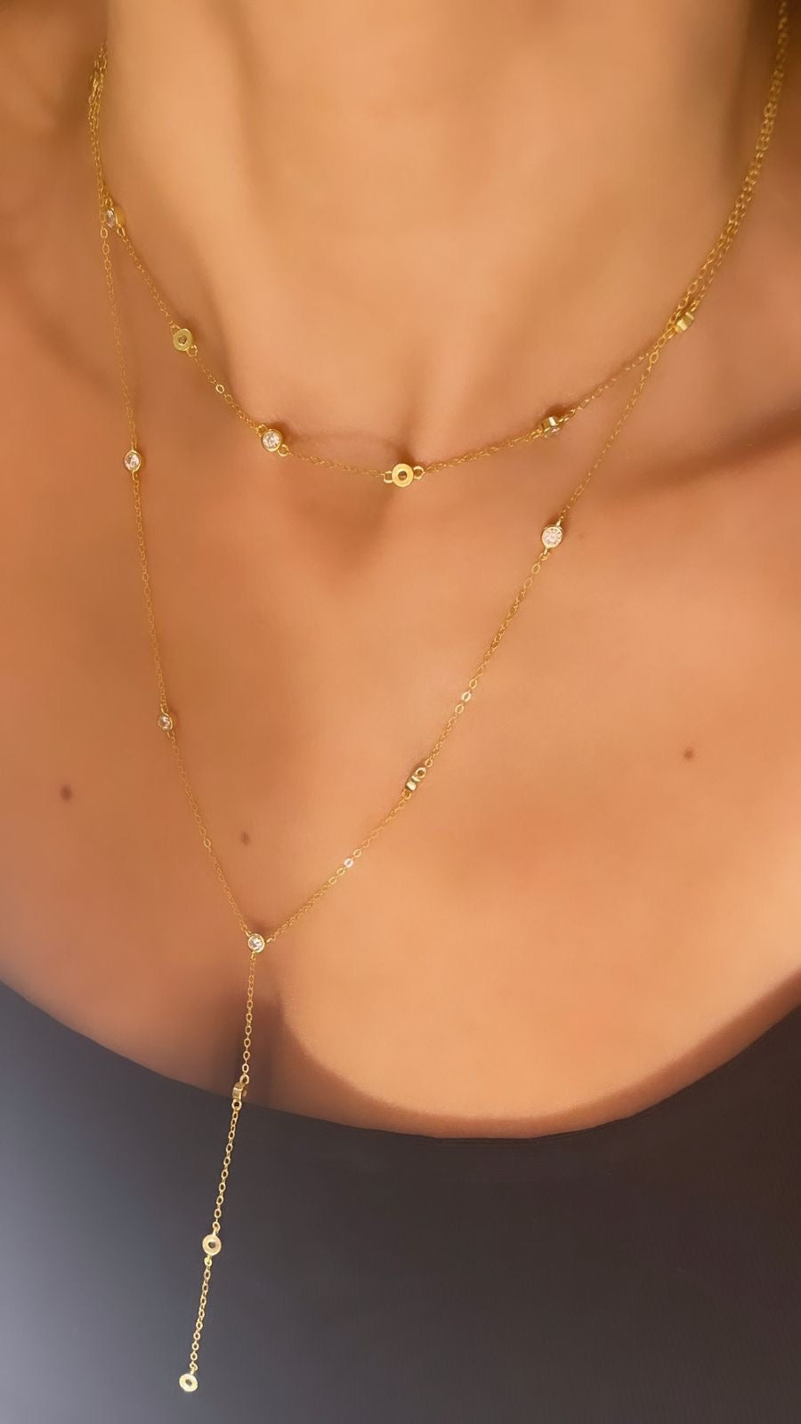 925 Sterling Silver Multi Layered Gold Color Y Shape Choker