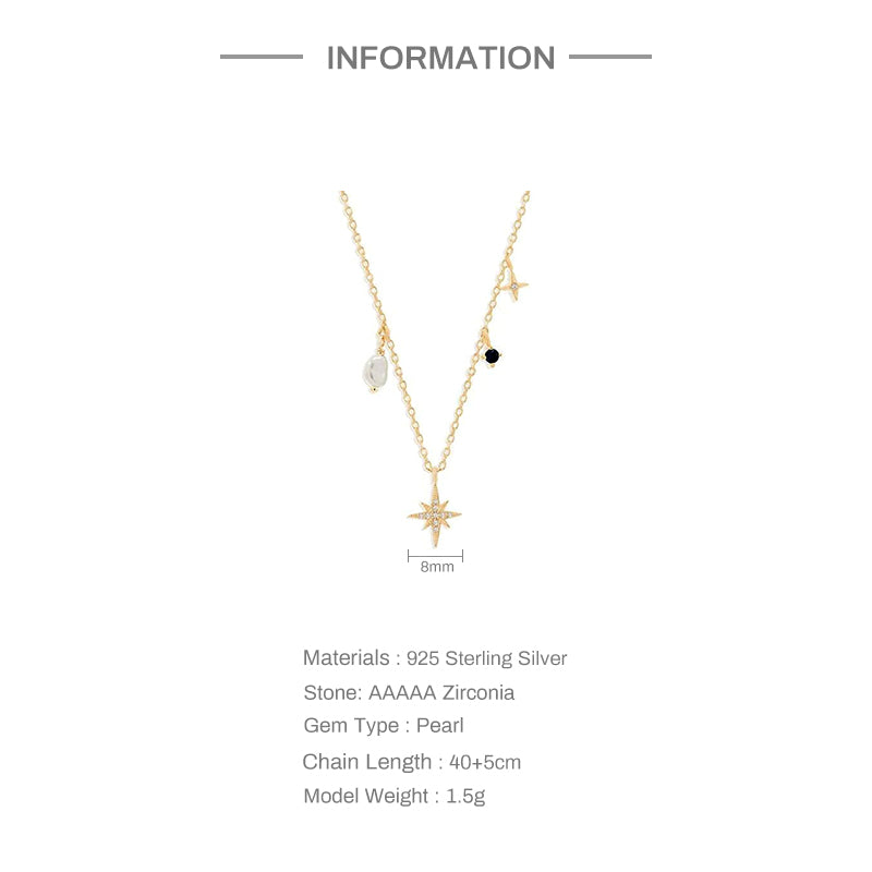925 Sterling Silver Eight-pointed Star pearl Necklace