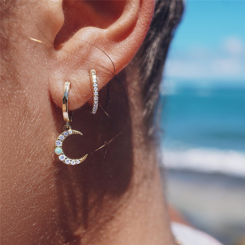 925 Sterling Silver Star Moon Hoop ( 2 pcs one star one moon )
