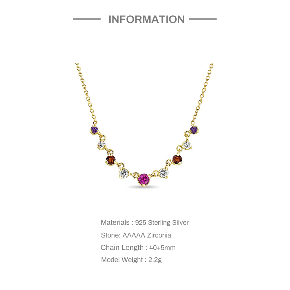 925 Sterling Silver Necklace Colored Cubic Zirconia