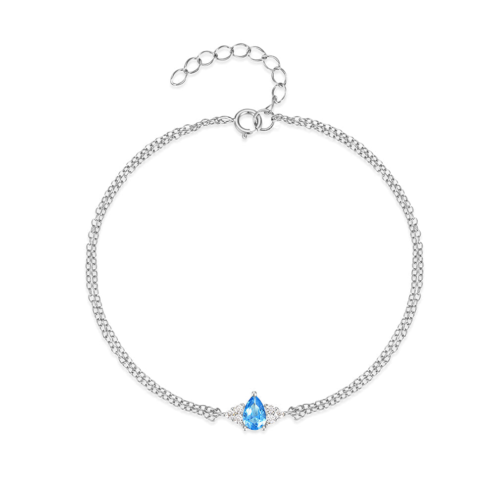 925 Sterling Silver Blue Crystal Bracelet  17cm