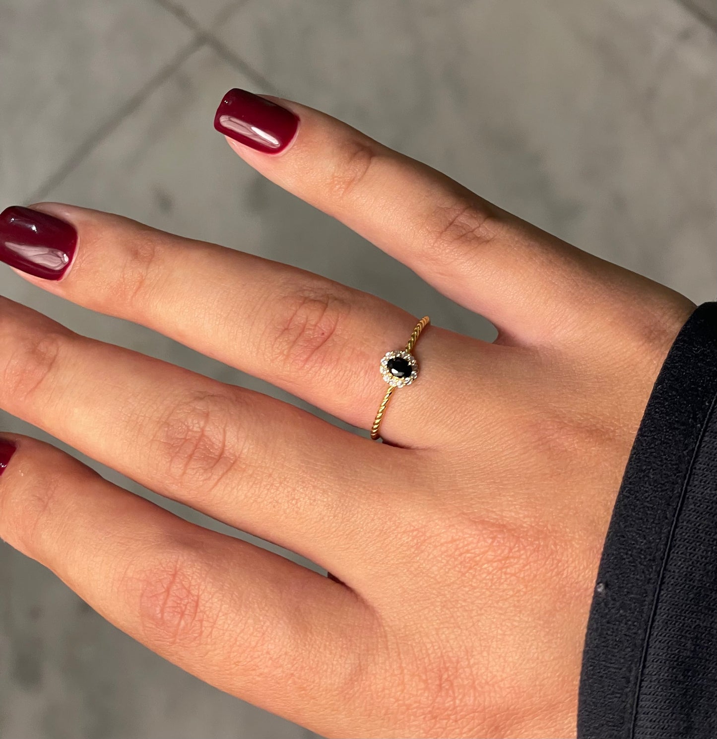 925 Sterling Silver Simple Geometric Black Zircon Ring  Adjustable