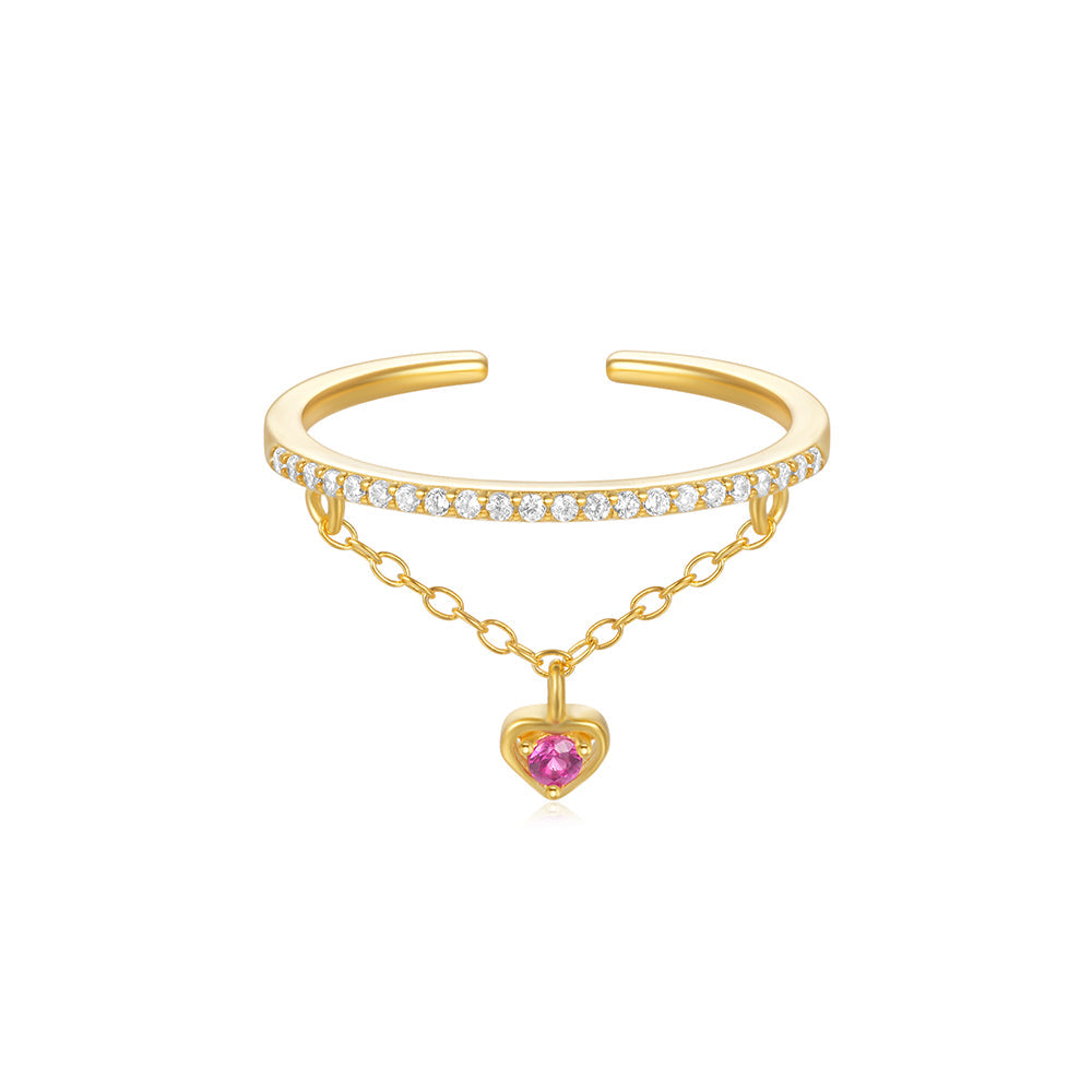 925 Sterling Silver INS Trend Purple Heart Zircon Tassel Ring Resizable