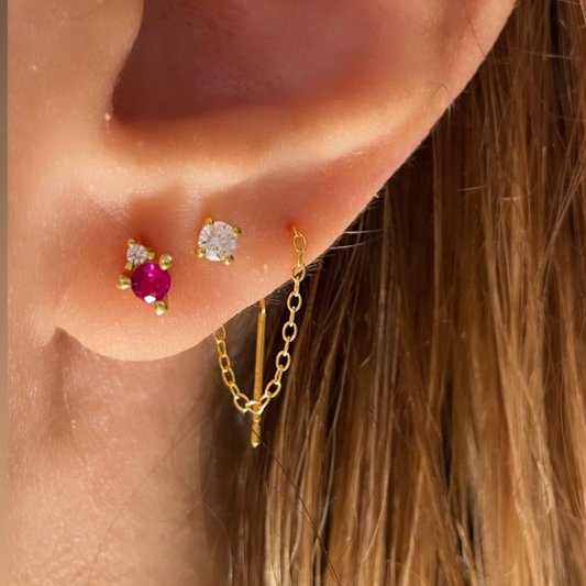 925 Silver Set of Two( Stud, Long Chain) Earring