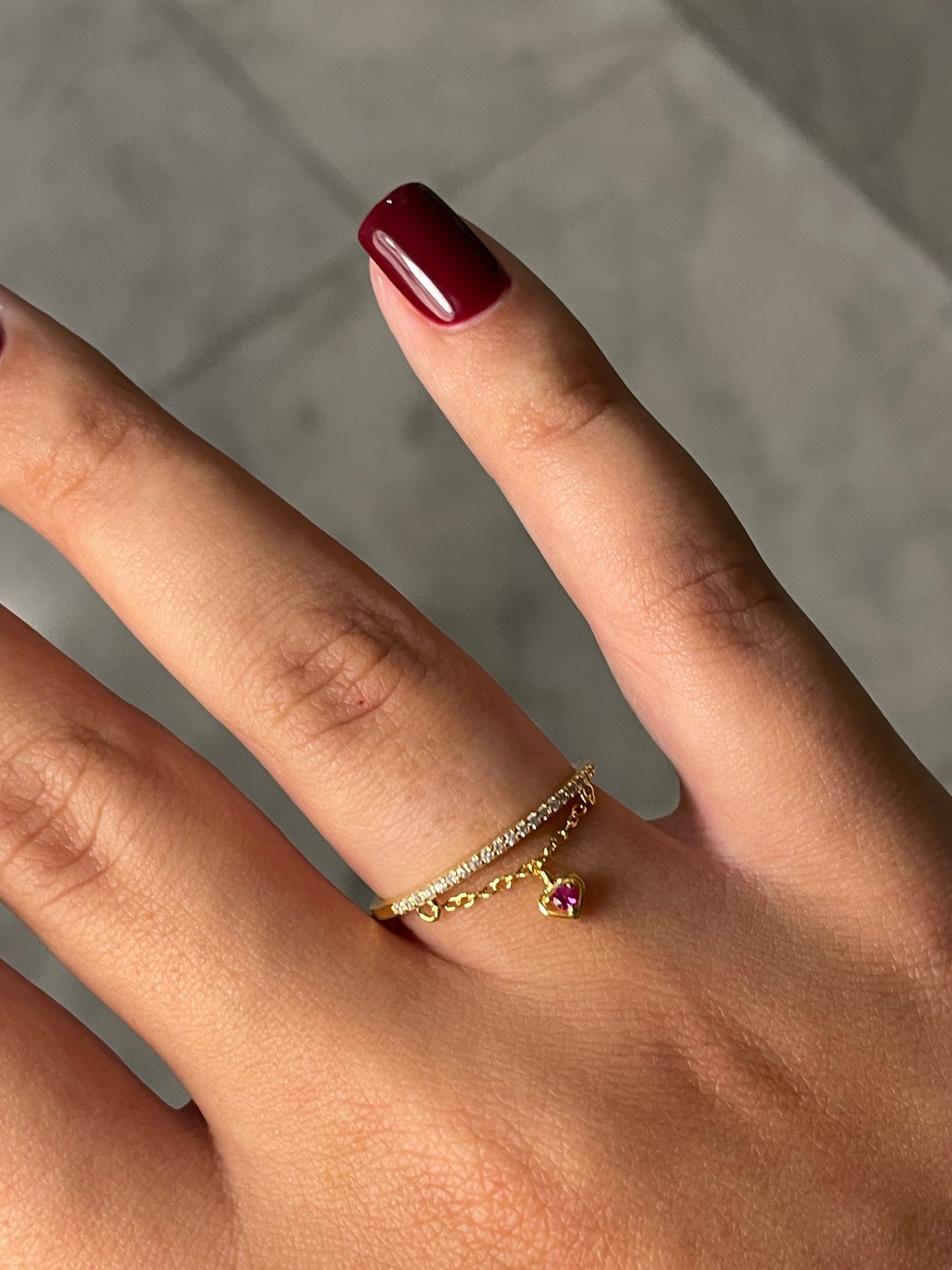 925 Sterling Silver INS Trend Purple Heart Zircon Tassel Ring Resizable