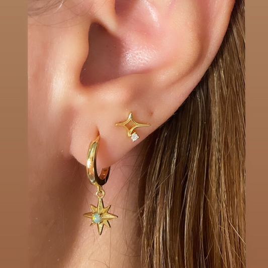 Set of Two 925 Silver ( Star, 4 pointed Star ) earring