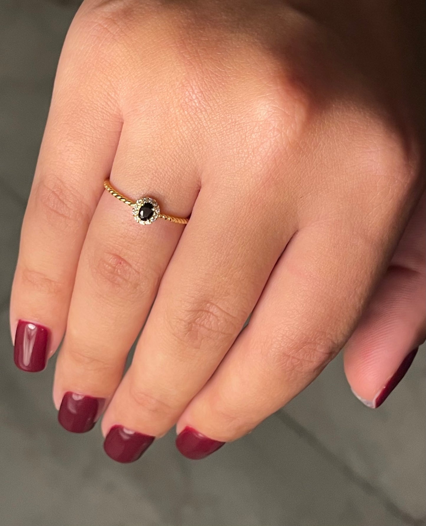 925 Sterling Silver Simple Geometric Black Zircon Ring  Adjustable