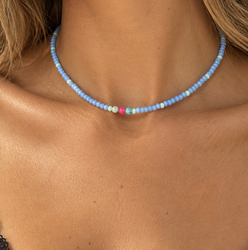 Blue Confetti beaded Necklace
