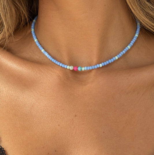 Blue Confetti beaded Necklace