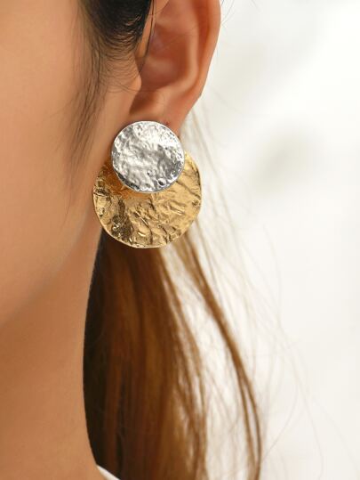 1Pair of Two Tone Round Design Earring Jackets