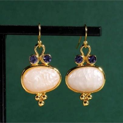 1Pair Luxury Boho Jewelry Vintage Oval Stone Purple Cubic Zirconia Earrings