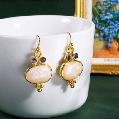 1Pair Luxury Boho Jewelry Vintage Oval Stone Purple Cubic Zirconia Earrings