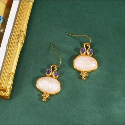 1Pair Luxury Boho Jewelry Vintage Oval Stone Purple Cubic Zirconia Earrings