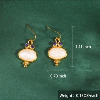 1Pair Luxury Boho Jewelry Vintage Oval Stone Purple Cubic Zirconia Earrings