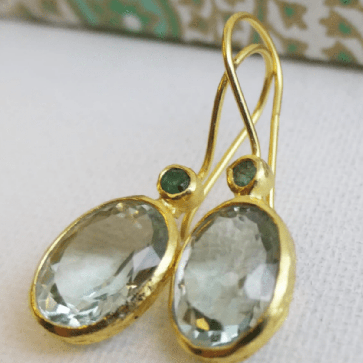 1pair Emerald Prasiolite Green Amethyst Gold Plated Earring