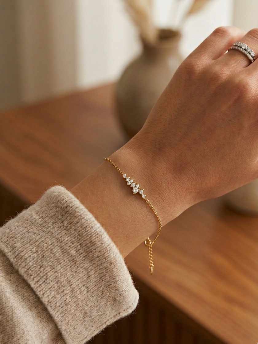 925 Silver Sterling 18K Gold Plated Bracelet Multi Zircon