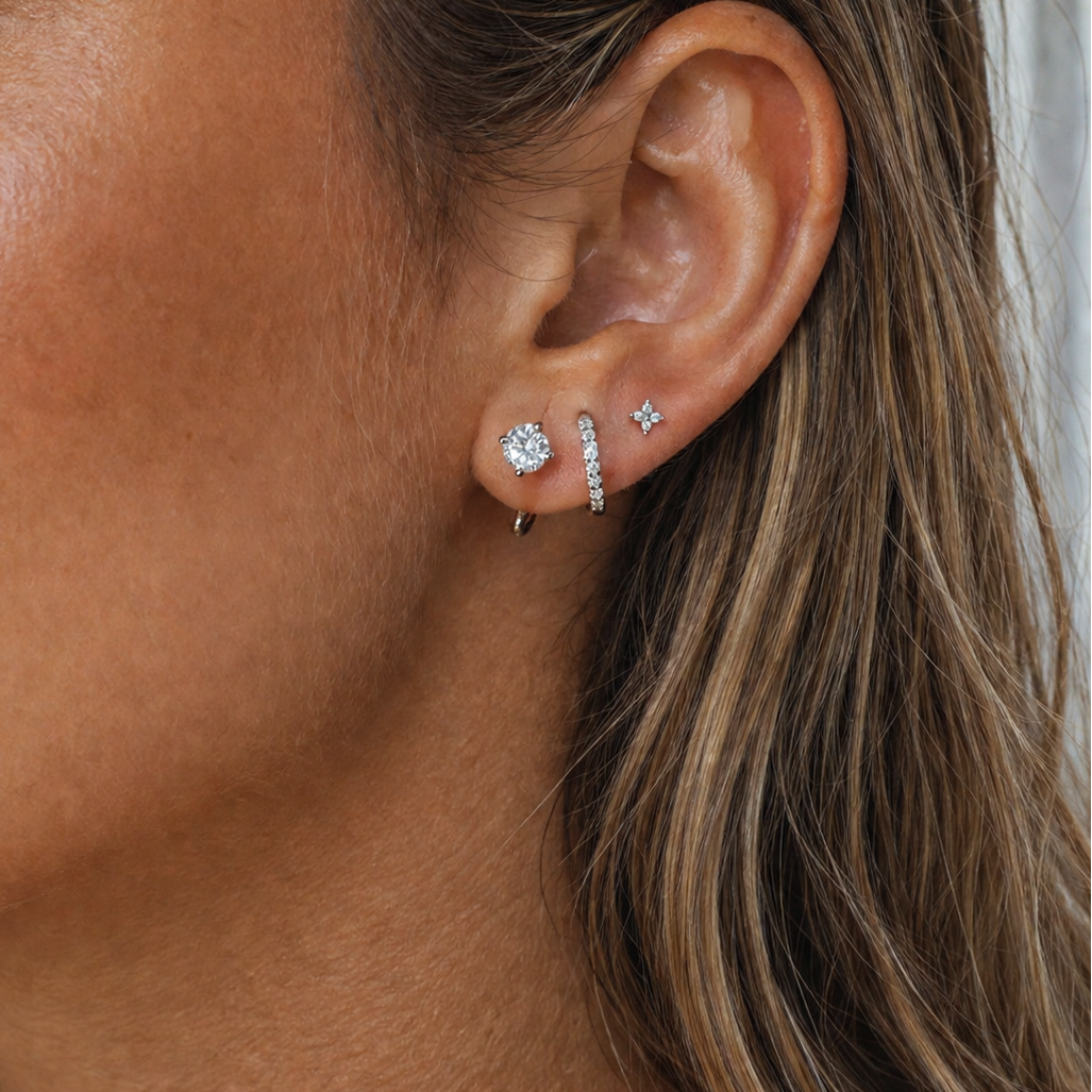 Set of 3 Pcs 925 Silver sterling hook hoop flower