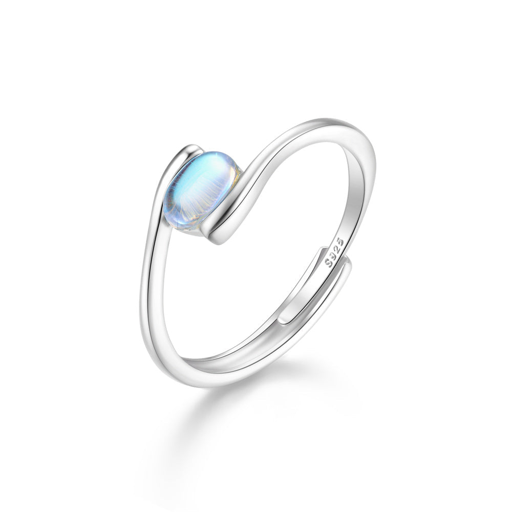 925 Sterling Silver Simple  MoonStone  Ring  Adjustable
