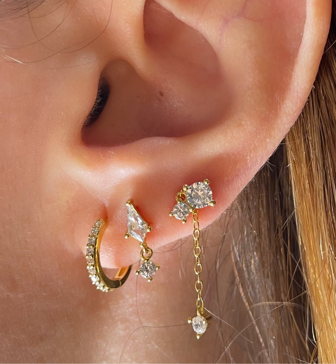 925 Sterling Silver 3Piece Earring Set Diamond/tassel