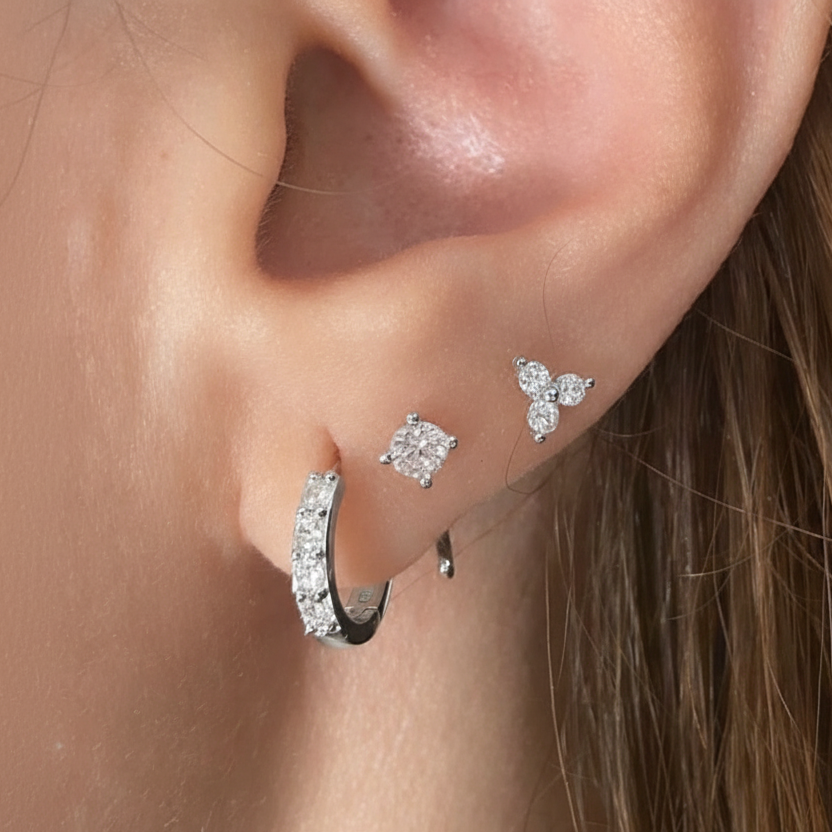 925 Silver Sterling Set of 3 Pcs (Hoop, Hook, Stud)