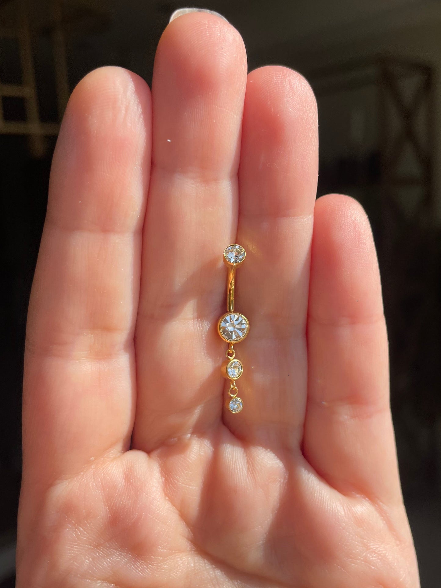 Titanium 1.6/10mm belly 4mm/6mm zircon dangle piercing