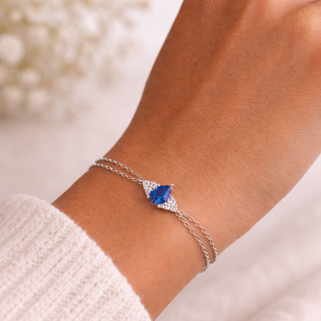 925 Sterling Silver Blue Crystal Bracelet  17cm
