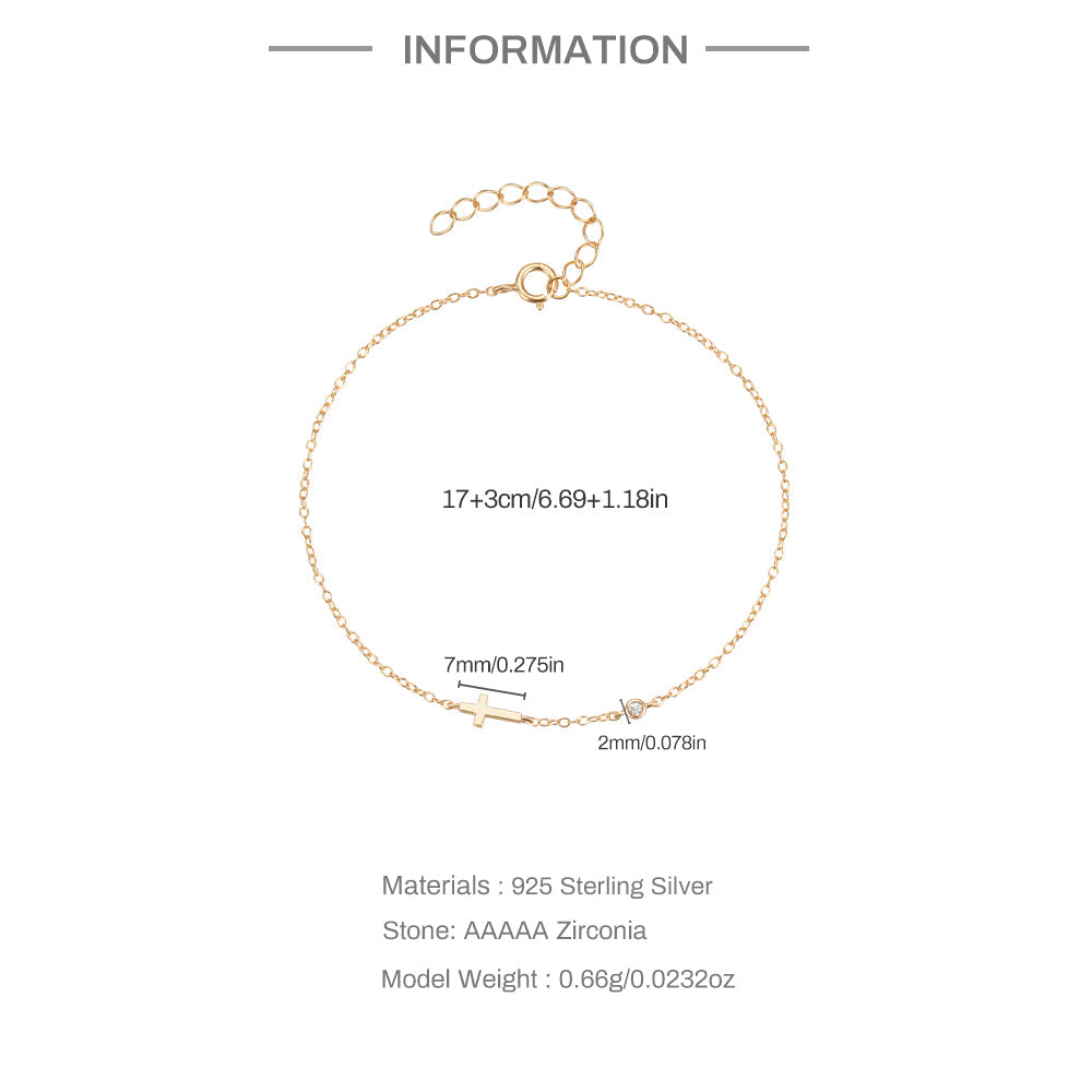 925 Sterling Silver Cross Zircon Bracelet