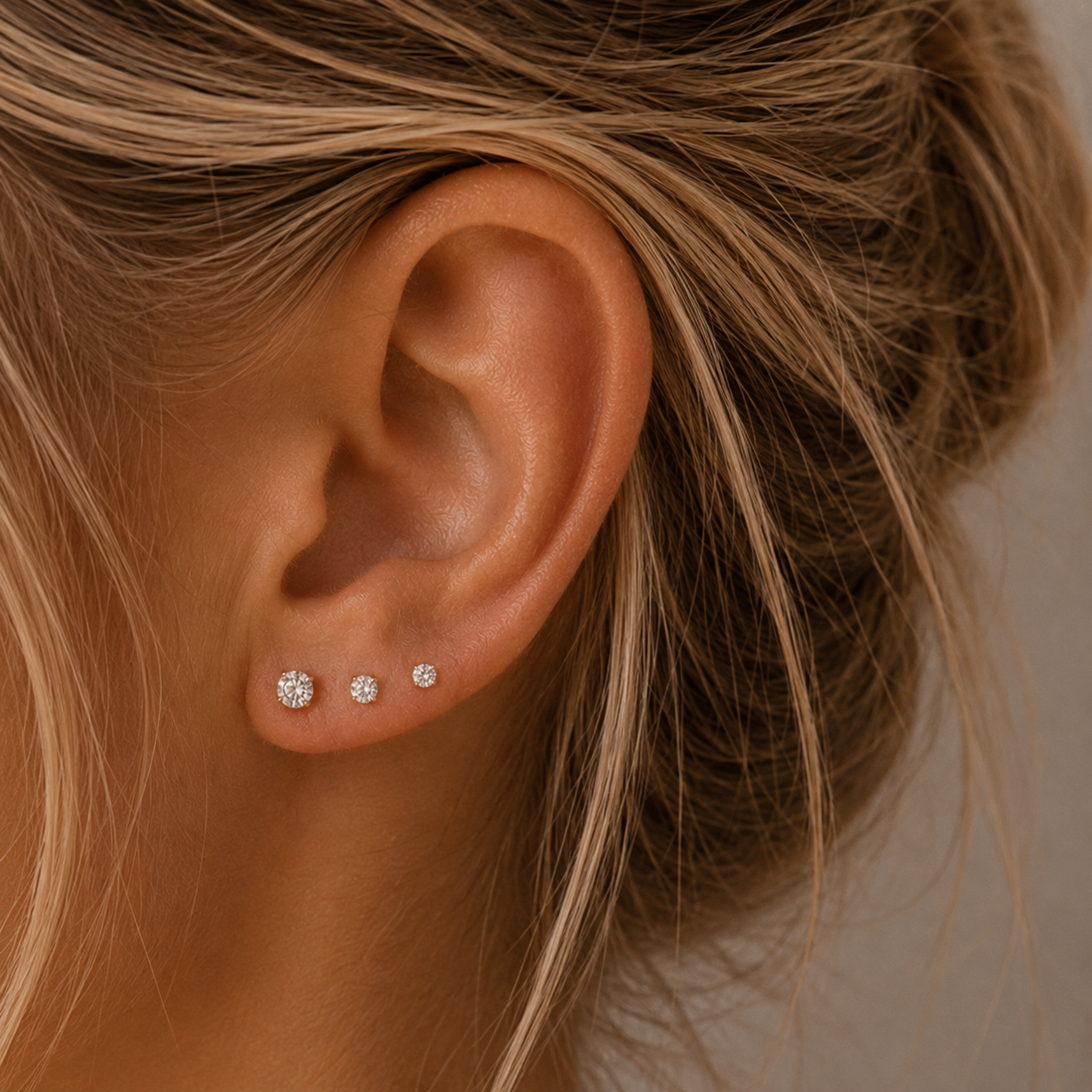 3-Piece Flat Back Zircon Stud Earrings Set – Round CZ, 2mm/2.5mm/3mm with 8mm & Extra 6mm Bars ( stainless steel)