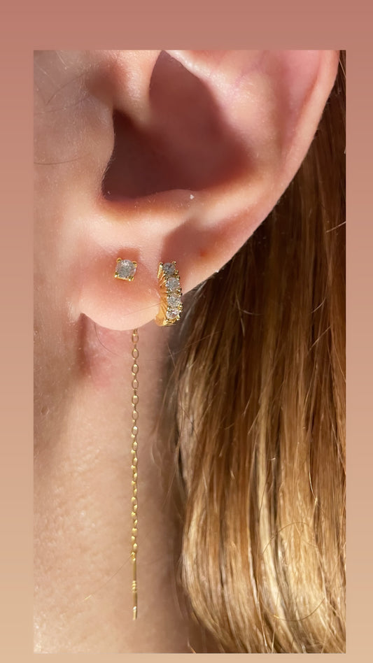925 Silver 2pcs set ( ling chain, Flower huggie) Earring