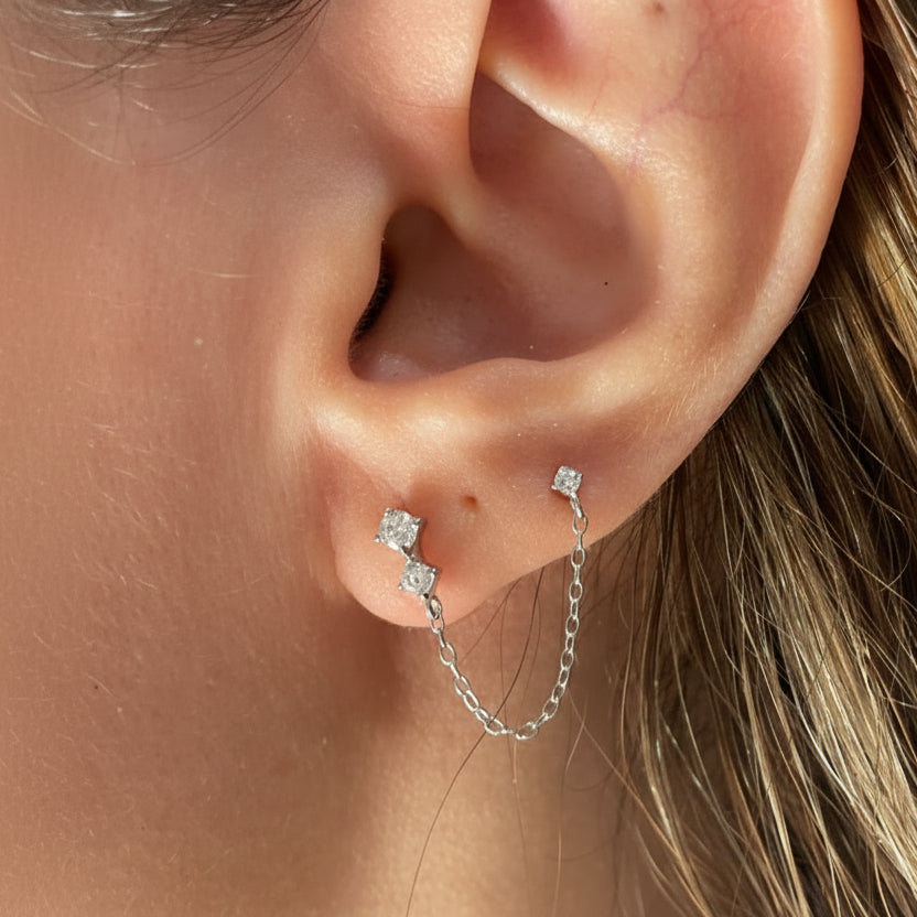 925 Sterling Silver Three Zircon Small Chain Tassel (one chain )