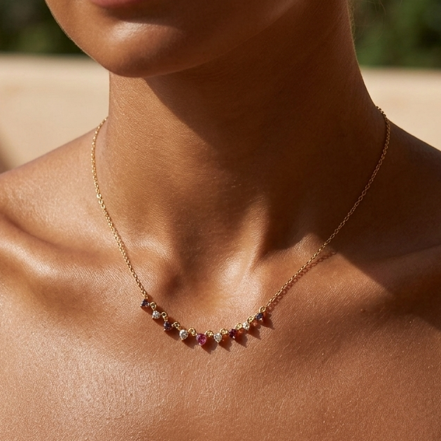 925 Sterling Silver Necklace Colored Cubic Zirconia