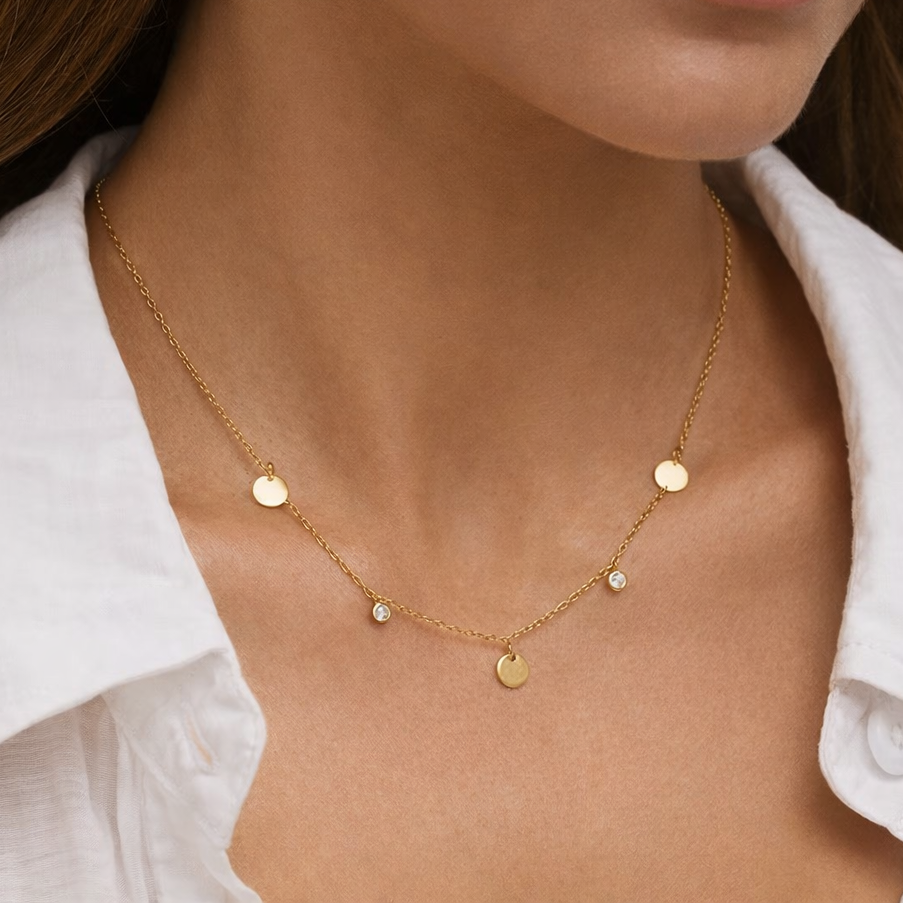 925 Sterling Silver coins Simple Round Zircon Pendant Necklace For Women