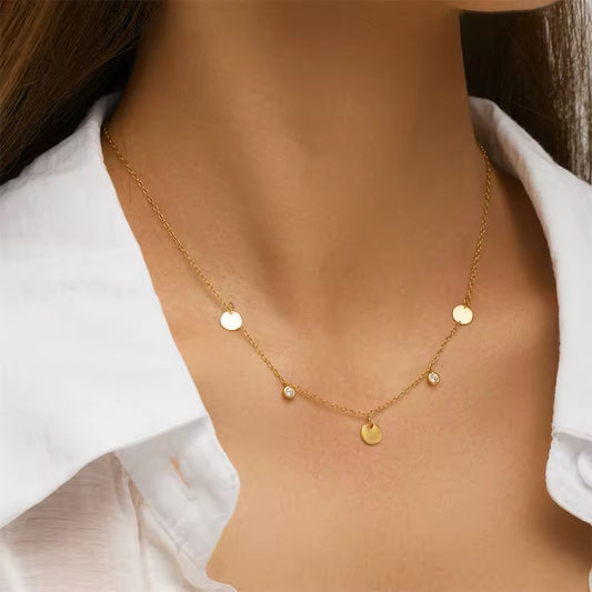 925 Sterling Silver coins Simple Round Zircon Pendant Necklace For Women