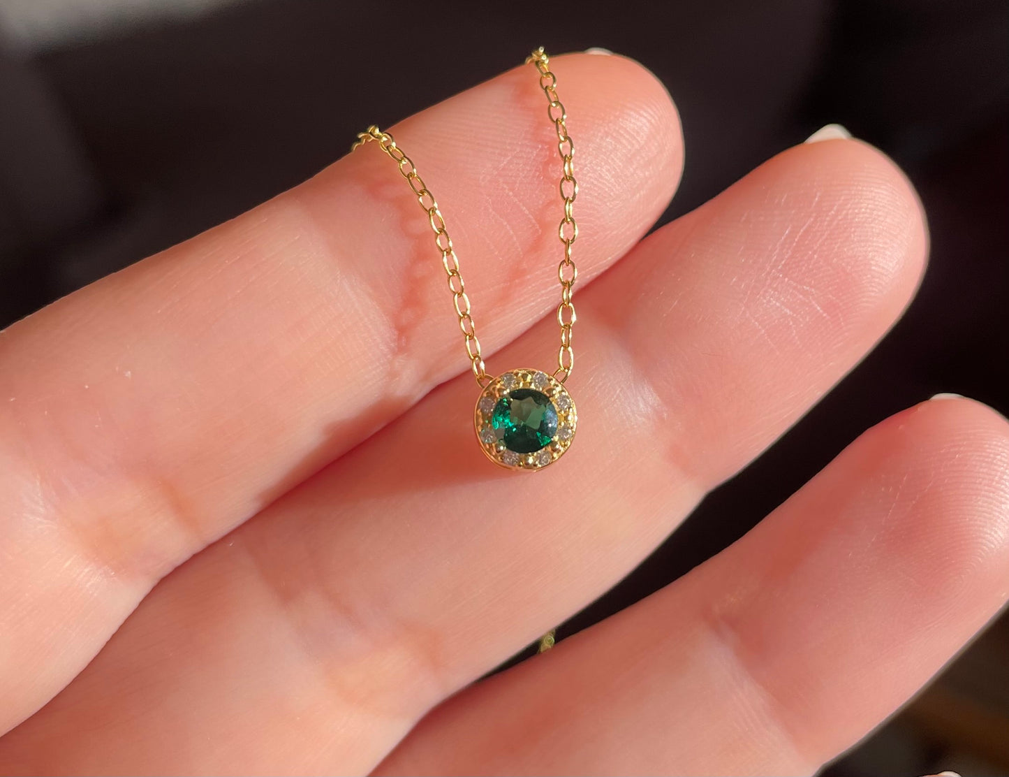 925 Silver Sterling 18K Gold Plated Green zirconia Necklace