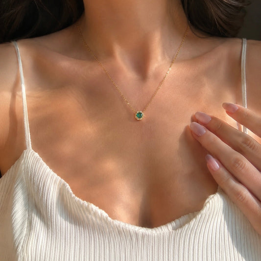 925 Silver Sterling 18K Gold Plated Green zirconia Necklace