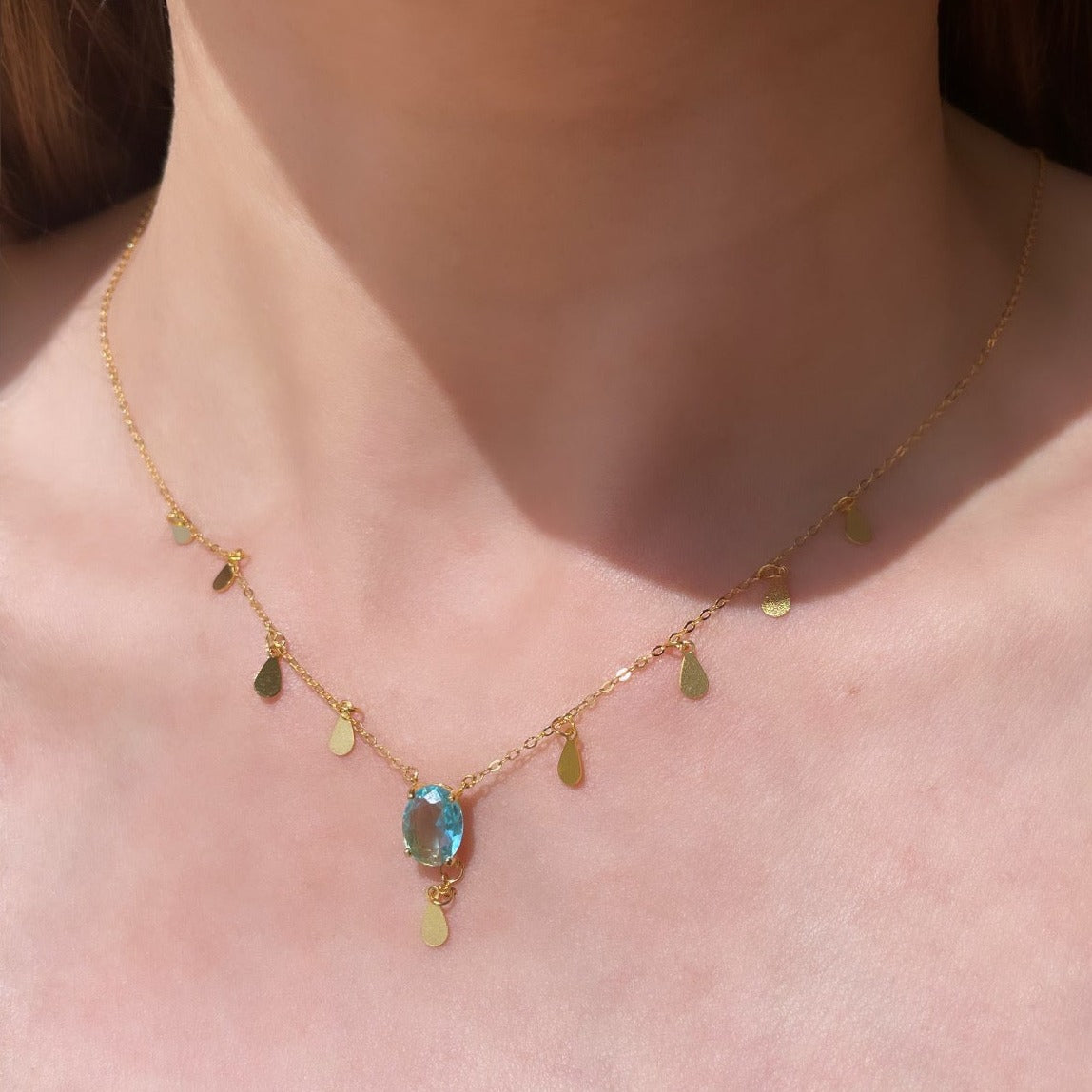 925 Sterling Silver Aquamarine Blue Necklace